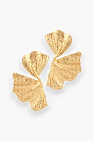 Gold Textured Ginkgo Leaf Earrings