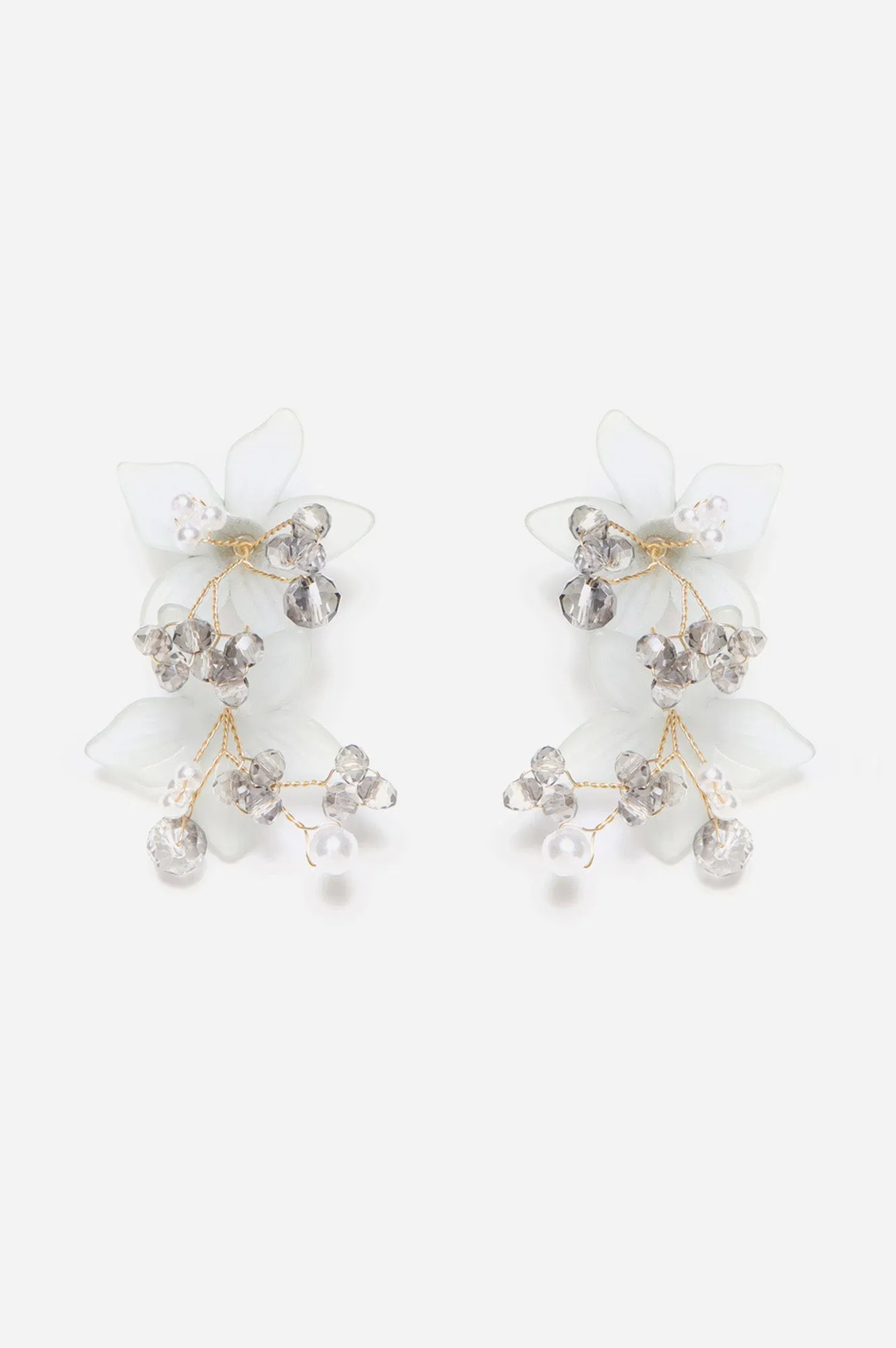 Grey Opaque Flower Stud with Bead Hangings
