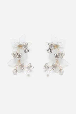 Grey Opaque Flower Stud with Bead Hangings