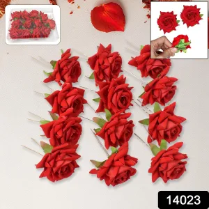 Hair Clip Red Rose Bridal Pins (12 Pcs Set)