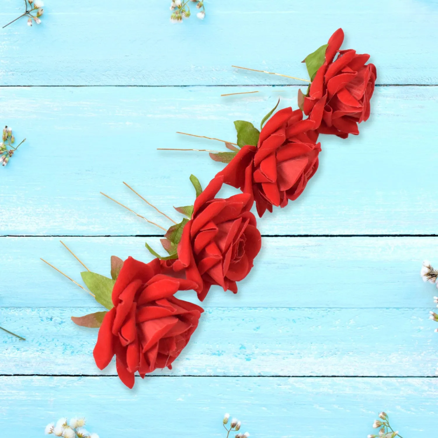 Hair Clip Red Rose Bridal Pins (12 Pcs Set)