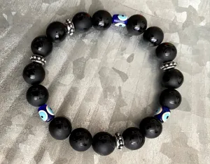 Handmade Bohemian Black and Blue Evil Eye Beaded Bracelet - #0034