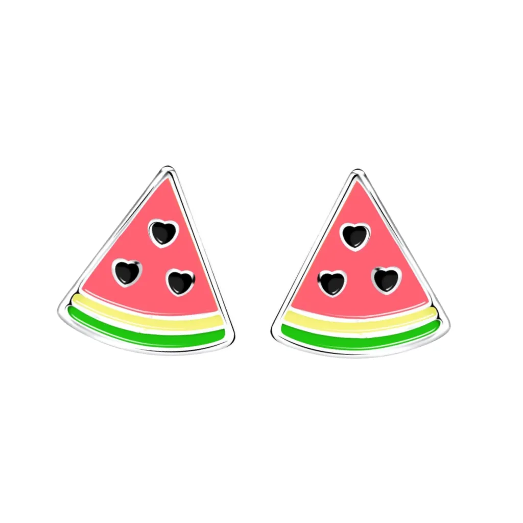 Heart Seed Watermelon Slice Enamel Stud Earrings