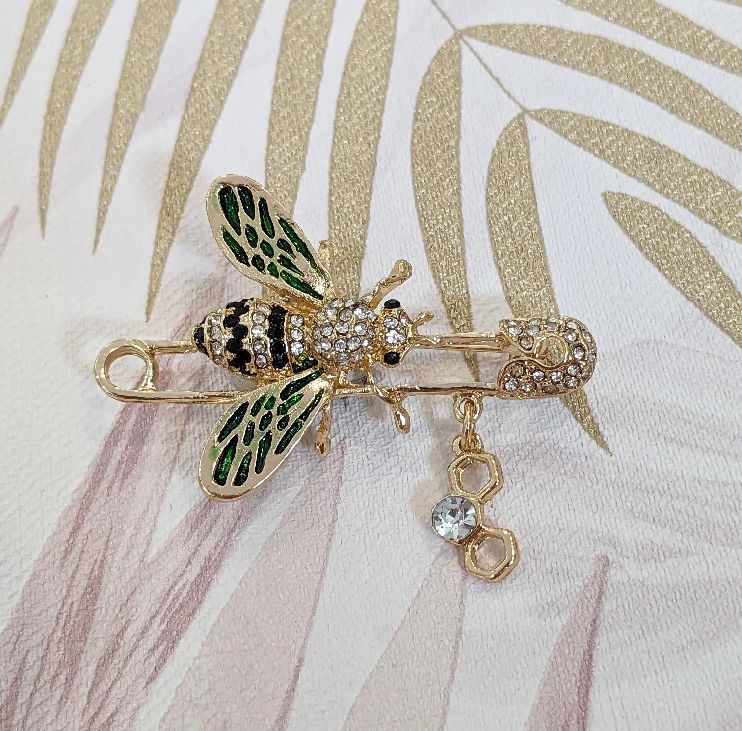 Honey Bee on Paper Clip with Honeycomb Pin Brooch