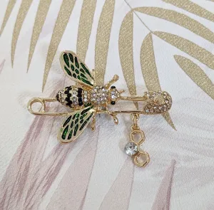Honey Bee on Paper Clip with Honeycomb Pin Brooch