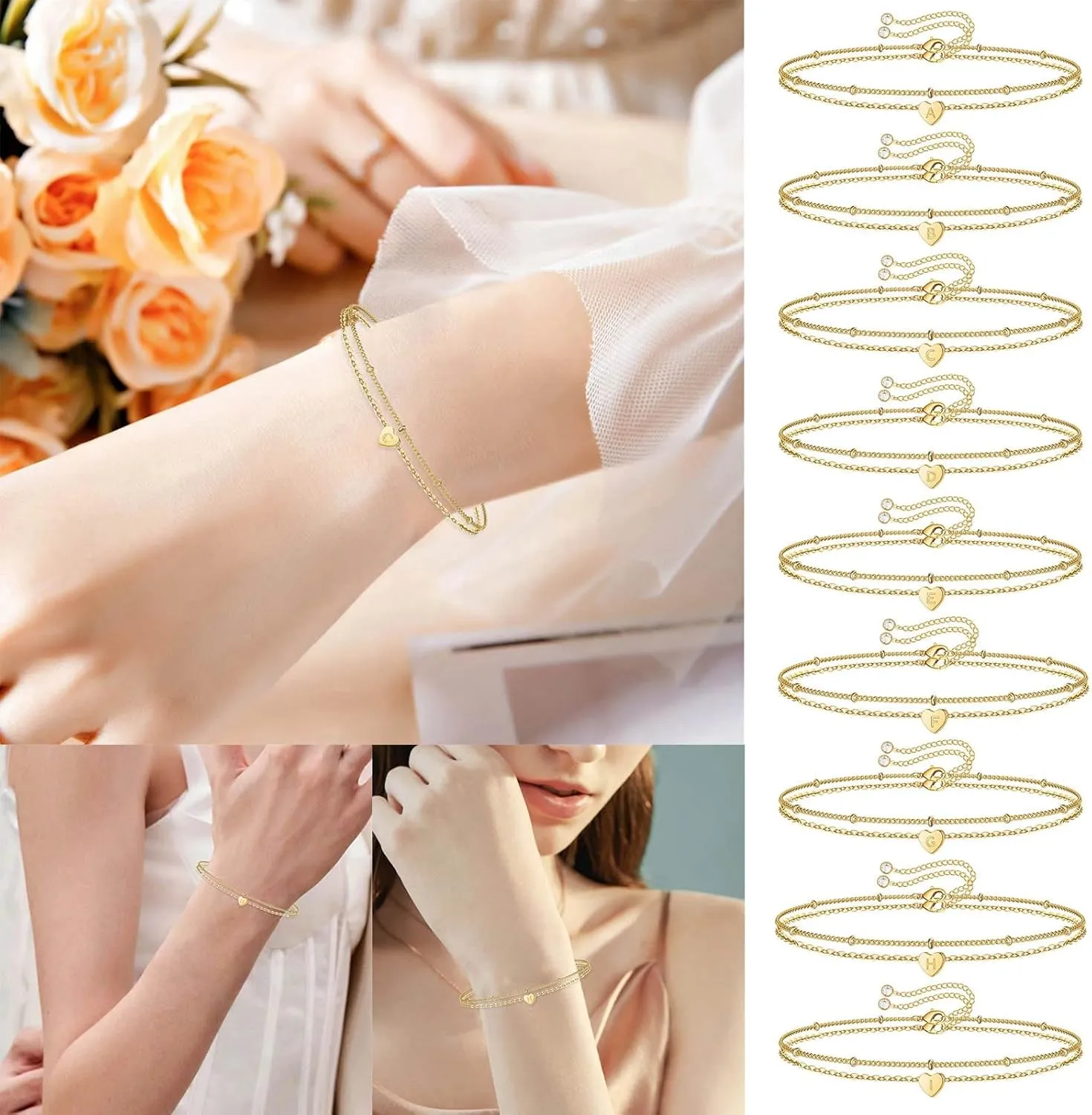 Initial Bracelets For Women Gold Letter Bracelet Layered Cute Bracelets Heart Bracelets Personalized Name Bracelets For Women Gift Bracelet For Women