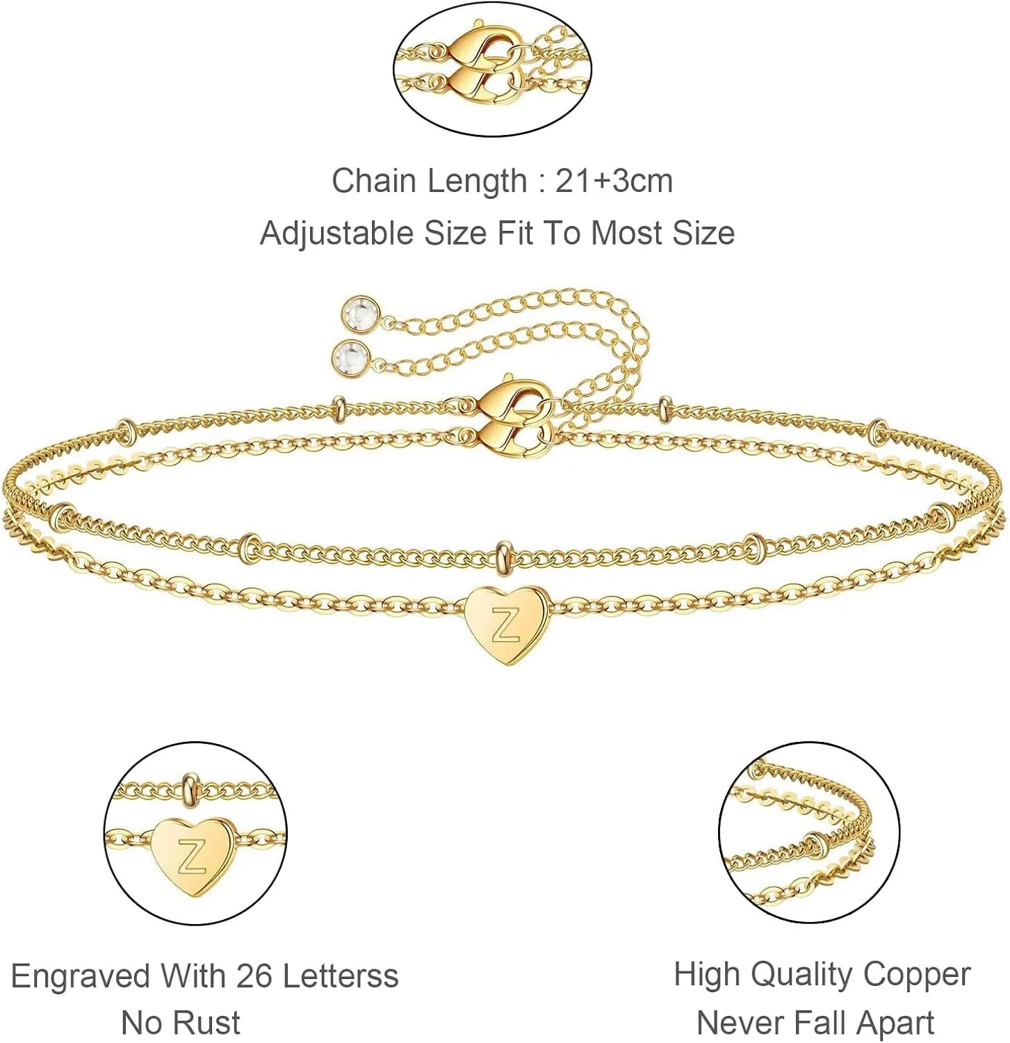 Initial Bracelets For Women Gold Letter Bracelet Layered Cute Bracelets Heart Bracelets Personalized Name Bracelets For Women Gift Bracelet For Women