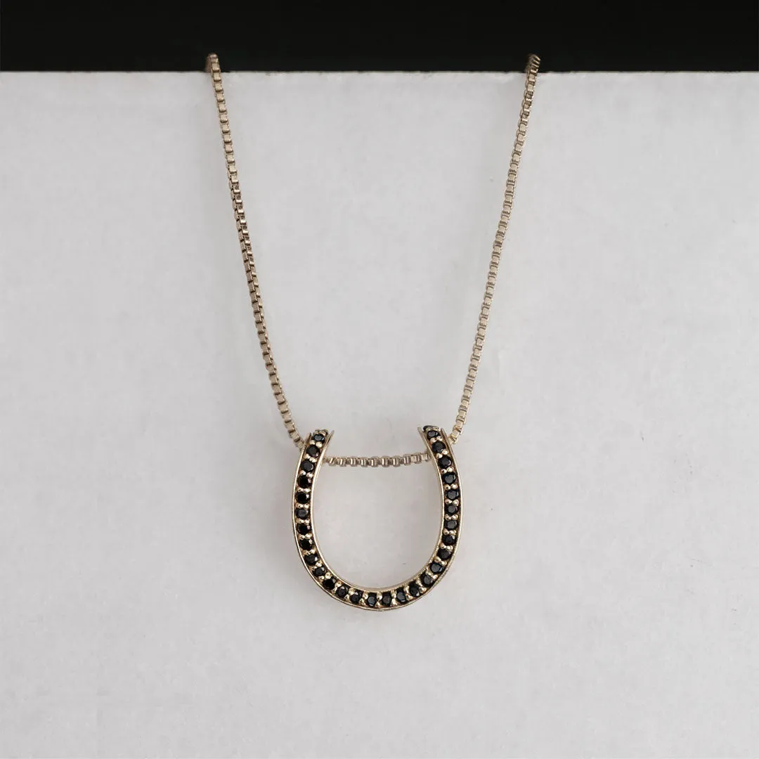 Levade - Black Moisannite Stones and Sterling Silver Horseshoe Necklace