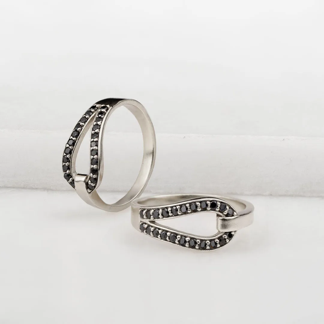 Levade - Black Moisannite Stones and Sterling Silver Horseshoe Necklace