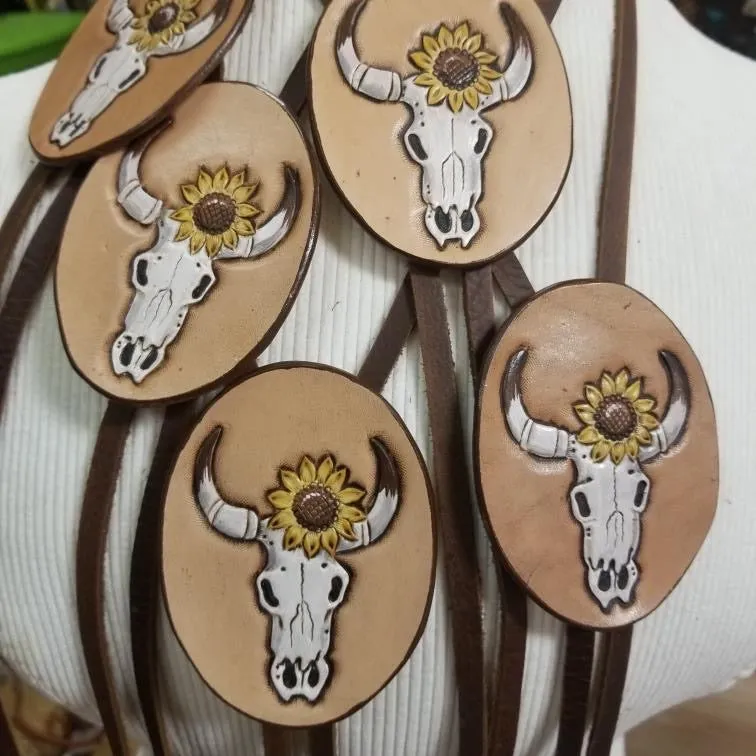 Lil Bee's Bohemian Tooled Leather Jumbo Bolo Necklaces