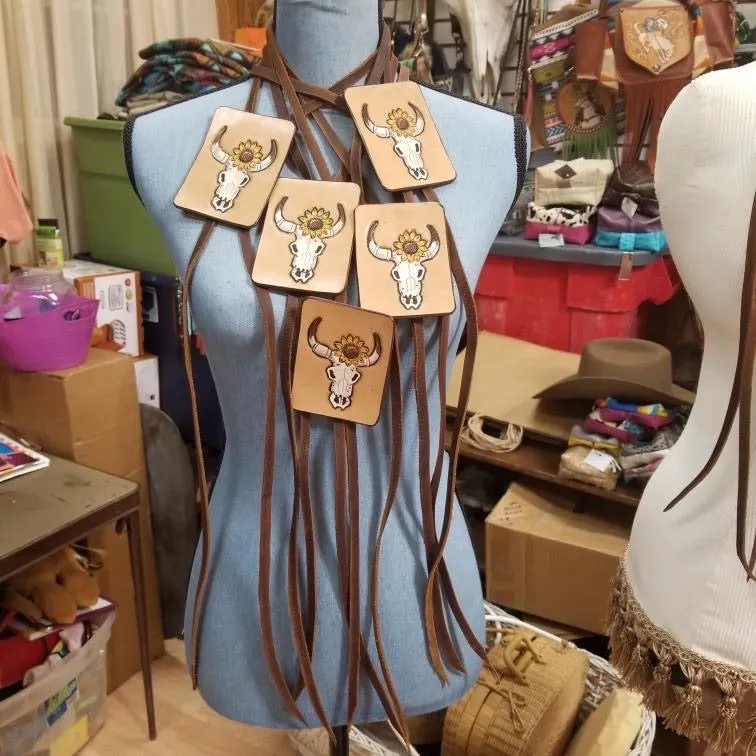 Lil Bee's Bohemian Tooled Leather Jumbo Bolo Necklaces