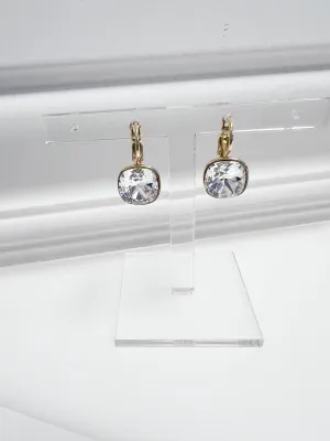 Lina - Cushion Cut Rhinestone Lever Back Earrings