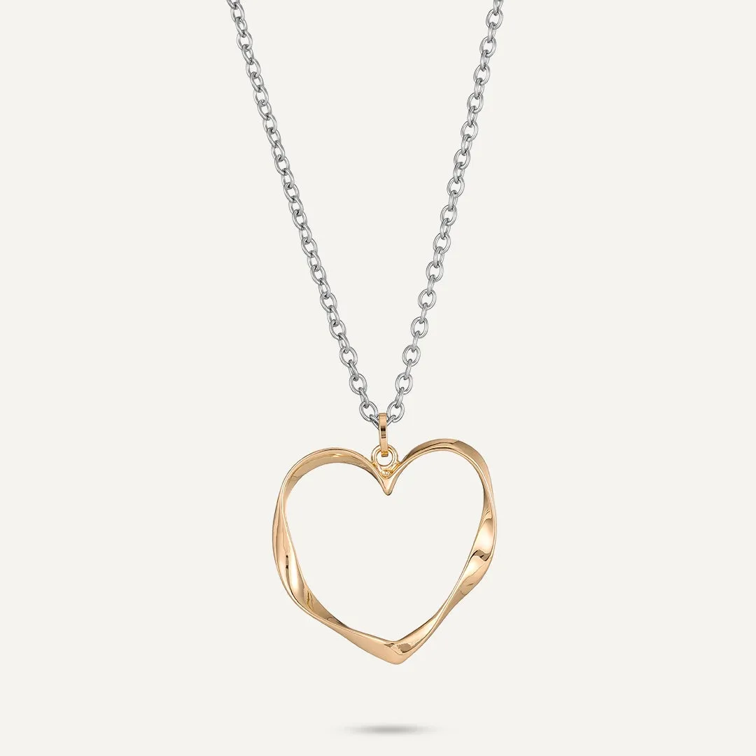 Long Mixed Metal Open Heart Pendant Necklace In Gold & Silver-Tone