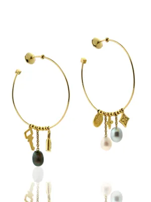 Louis Vuitton Monogram Medium Hoop Earrings with Pearls 18k Yellow Gold