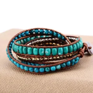 LOVCIA Bohemian Style Turquoise Stone Braided Handmade Woven Bracelet for Women