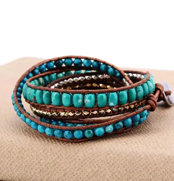 LOVCIA Bohemian Style Turquoise Stone Braided Handmade Woven Bracelet for Women