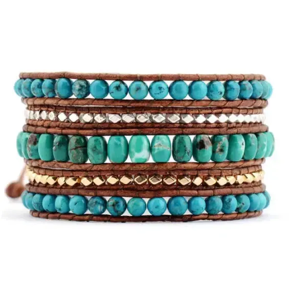 LOVCIA Bohemian Style Turquoise Stone Braided Handmade Woven Bracelet for Women