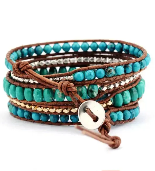 LOVCIA Bohemian Style Turquoise Stone Braided Handmade Woven Bracelet for Women