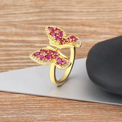 Lucky Trendy Butterfly Shiny Zircon Open Rings