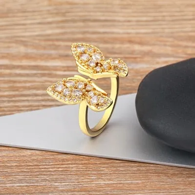 Lucky Trendy Butterfly Shiny Zircon Open Rings
