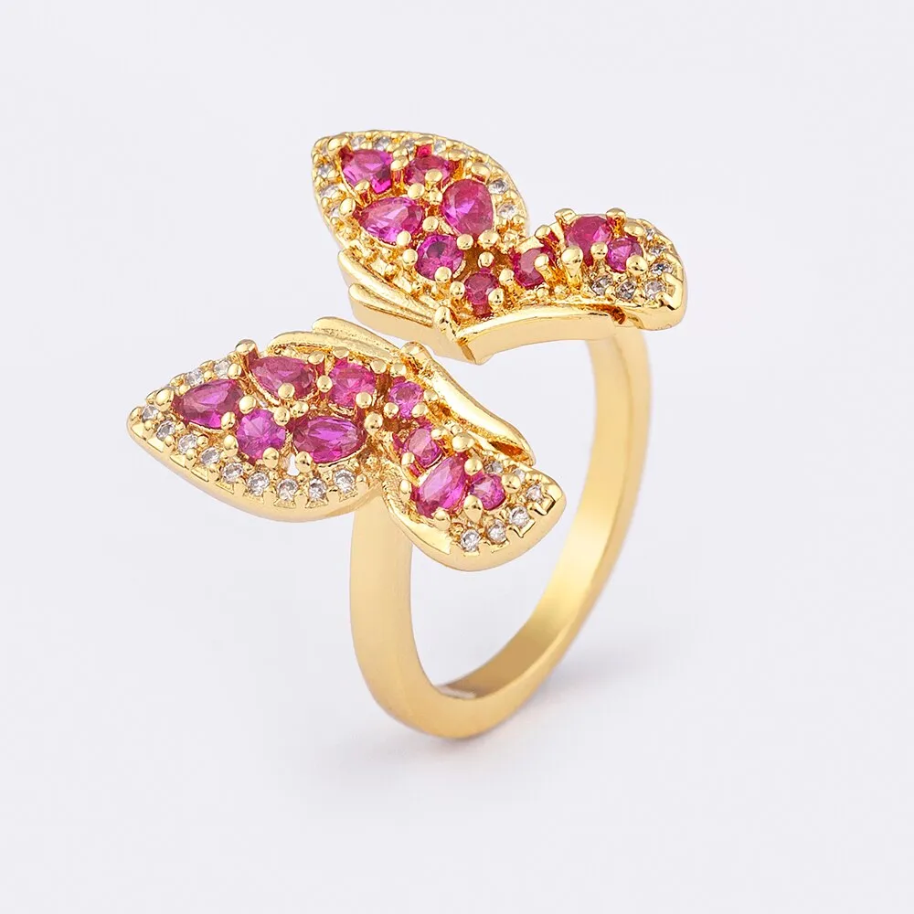 Lucky Trendy Butterfly Shiny Zircon Open Rings