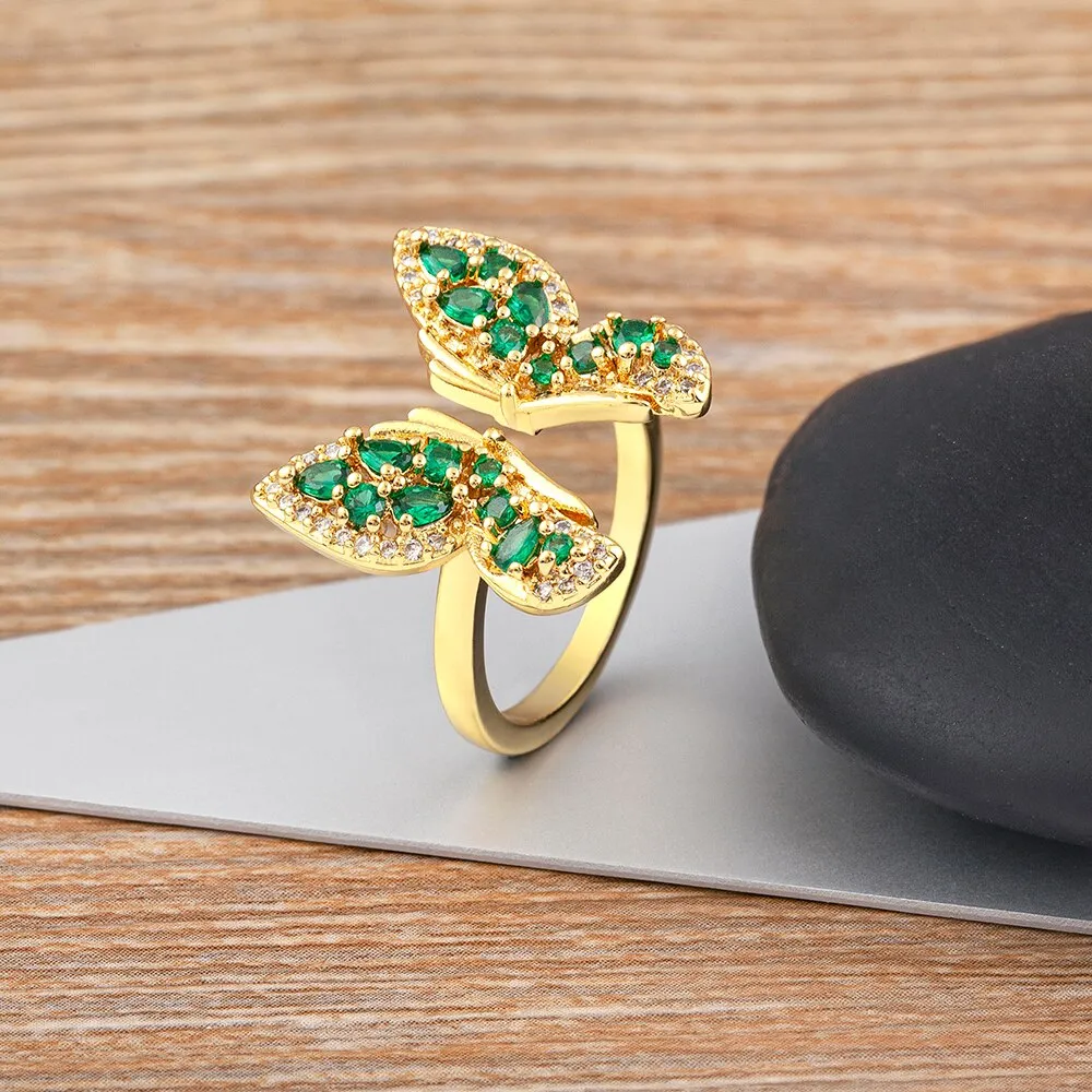 Lucky Trendy Butterfly Shiny Zircon Open Rings