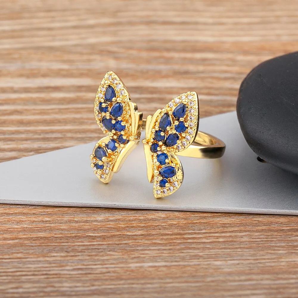 Lucky Trendy Butterfly Shiny Zircon Open Rings