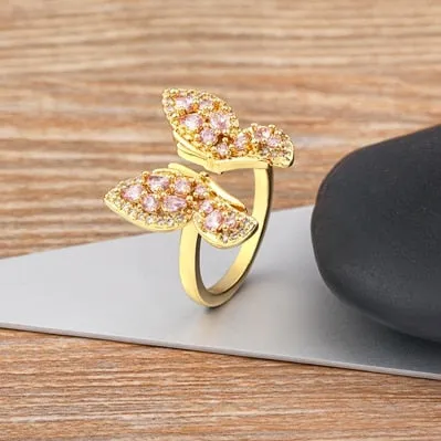 Lucky Trendy Butterfly Shiny Zircon Open Rings
