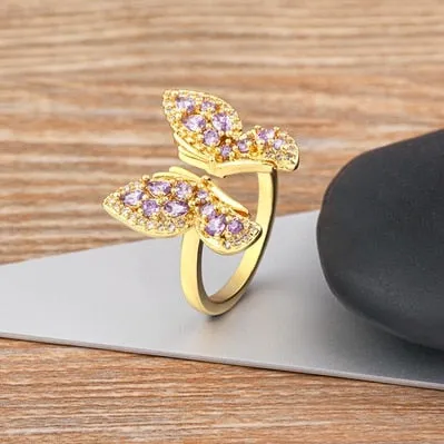 Lucky Trendy Butterfly Shiny Zircon Open Rings