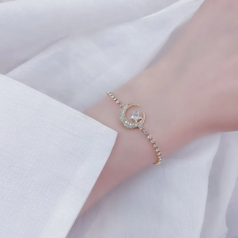 Luxury Crystal Flower Cubic Zirconia Pendant Bracelet Women Round Butterfly Shiny Rhinestone Bangle Jewelry