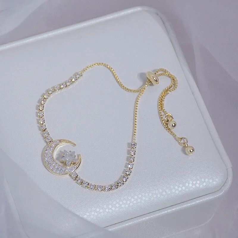Luxury Crystal Flower Cubic Zirconia Pendant Bracelet Women Round Butterfly Shiny Rhinestone Bangle Jewelry