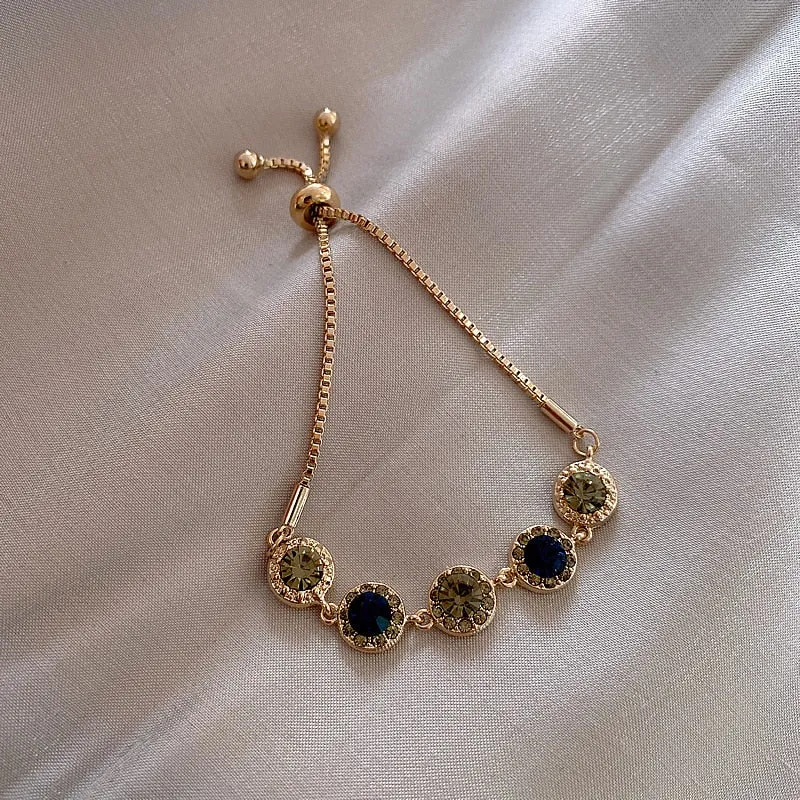 Luxury Crystal Flower Cubic Zirconia Pendant Bracelet Women Round Butterfly Shiny Rhinestone Bangle Jewelry