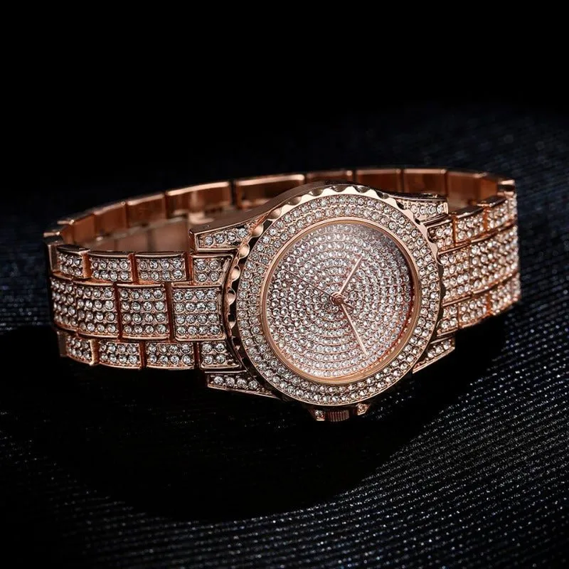 Luxury Diamond Watch 14K Yellow Gold Women Wedding PARTY Jewelry
