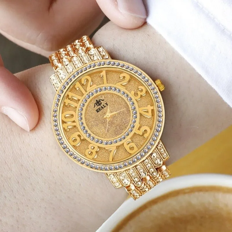 Luxury Diamond Watch 14K Yellow Gold Women Wedding PARTY Jewelry