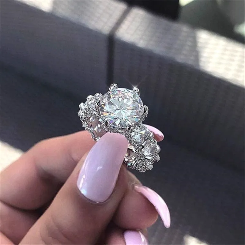 Luxury Shiny Crystal Rings For Women Geometry Silvery Ring
