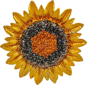 Metallic Petal Micro Pave Crystal Golden Sunflower Brooches Pins (Sunflower)
