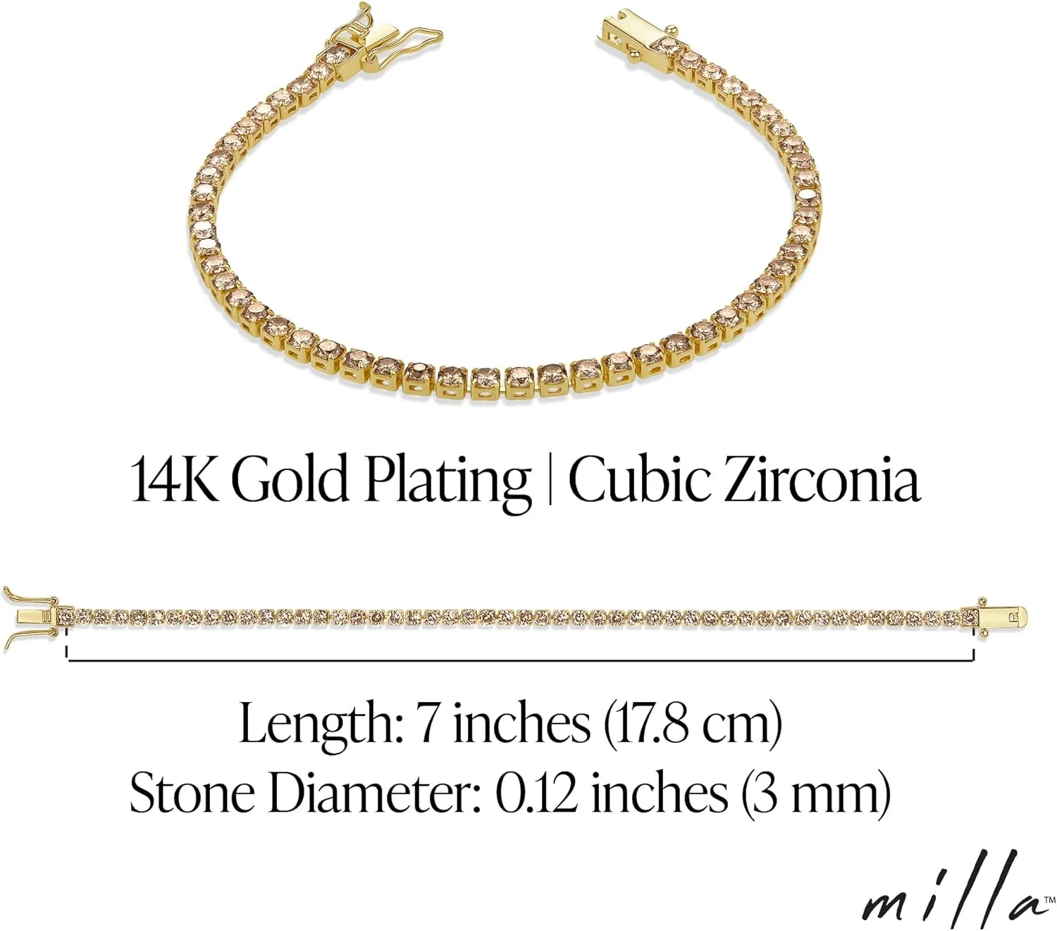 Milla 14K Gold Plated Cubic Zirconia Classic Tennis Bracelet - Gold Bracelets for Women - Purple Bracelets, Green Bracelets, Red Bracelets for Women & More - Size 7 Inch