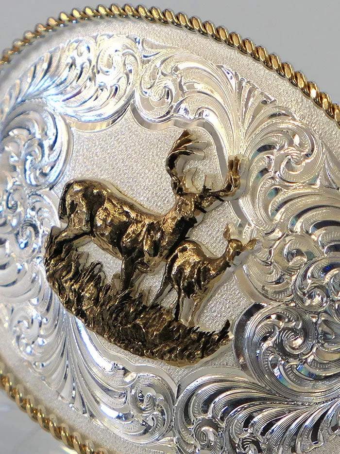 Montana Silversmiths 1340-977L Gold Rope Trimmed Buck And Doe Engraved Buckle Silver