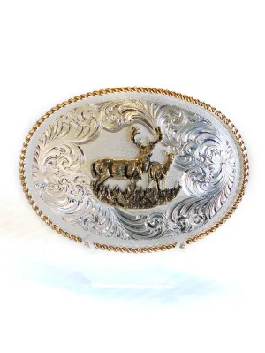 Montana Silversmiths 1340-977L Gold Rope Trimmed Buck And Doe Engraved Buckle Silver