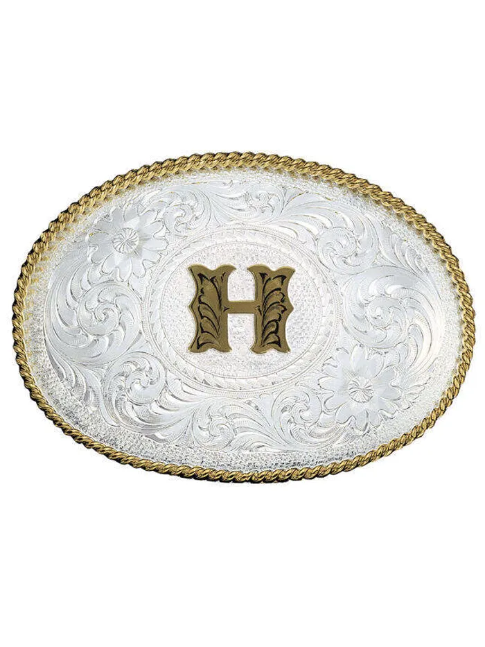 Montana Silversmiths 700 Initial Silver Engraved Gold Trim Western Belt Buckle