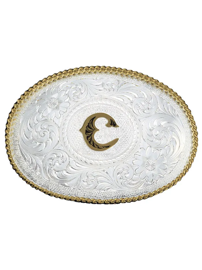 Montana Silversmiths 700 Initial Silver Engraved Gold Trim Western Belt Buckle
