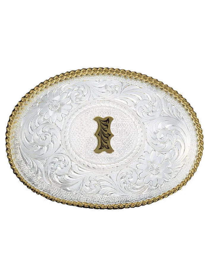 Montana Silversmiths 700 Initial Silver Engraved Gold Trim Western Belt Buckle
