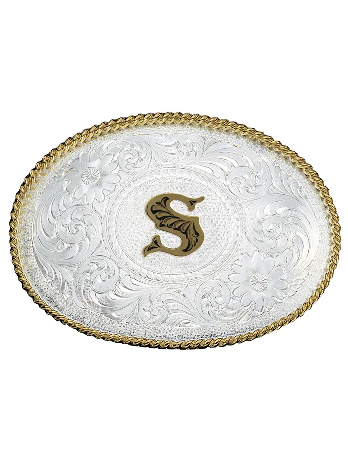 Montana Silversmiths 700 Initial Silver Engraved Gold Trim Western Belt Buckle