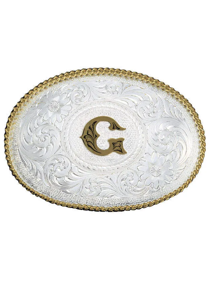 Montana Silversmiths 700 Initial Silver Engraved Gold Trim Western Belt Buckle