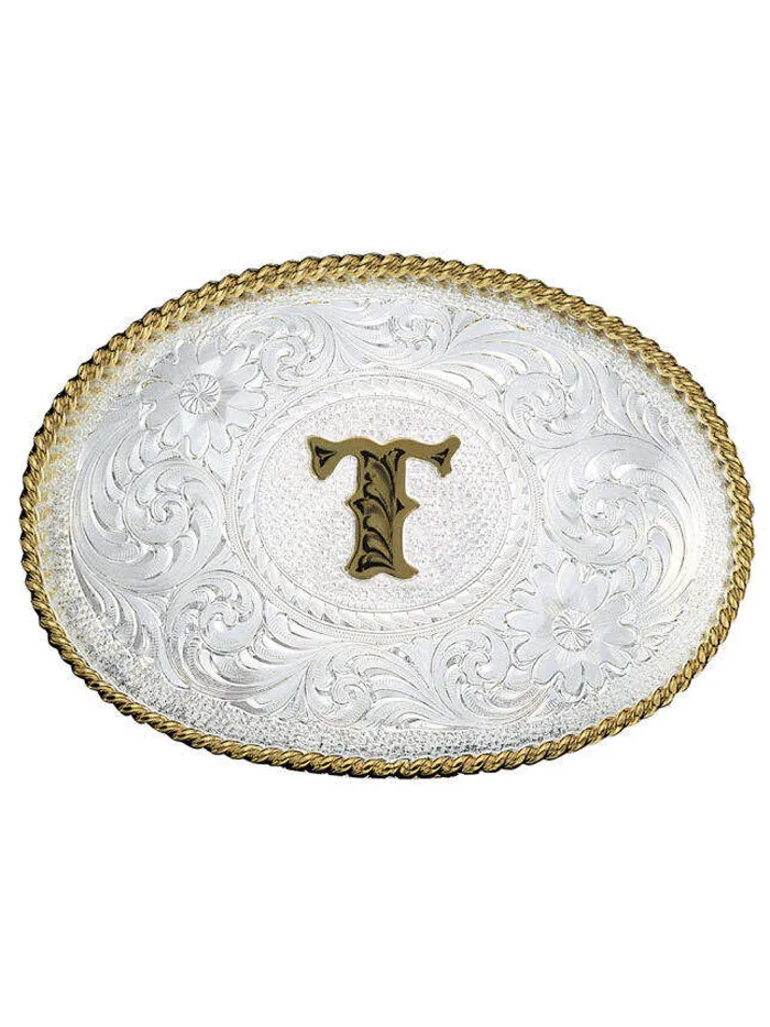 Montana Silversmiths 700 Initial Silver Engraved Gold Trim Western Belt Buckle