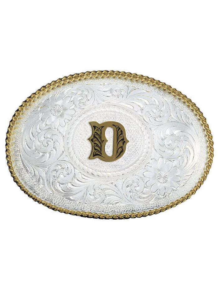 Montana Silversmiths 700 Initial Silver Engraved Gold Trim Western Belt Buckle