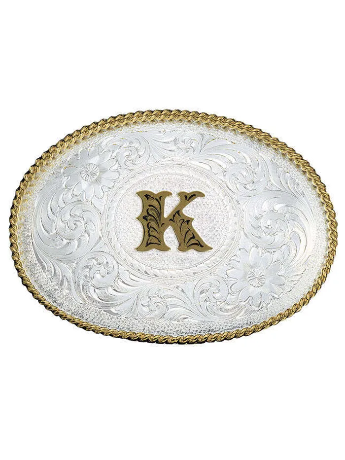 Montana Silversmiths 700 Initial Silver Engraved Gold Trim Western Belt Buckle