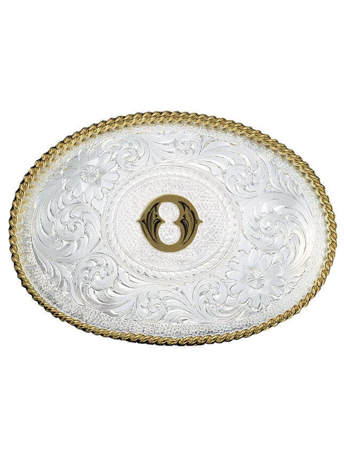 Montana Silversmiths 700 Initial Silver Engraved Gold Trim Western Belt Buckle