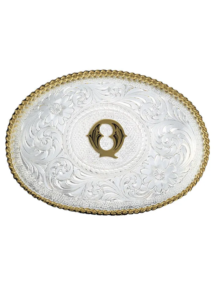 Montana Silversmiths 700 Initial Silver Engraved Gold Trim Western Belt Buckle