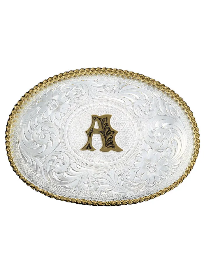 Montana Silversmiths 700 Initial Silver Engraved Gold Trim Western Belt Buckle